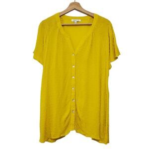 Rose + Olive | Swiss Dot Flutter Sleeve Front Button Up V-Neck Blouse